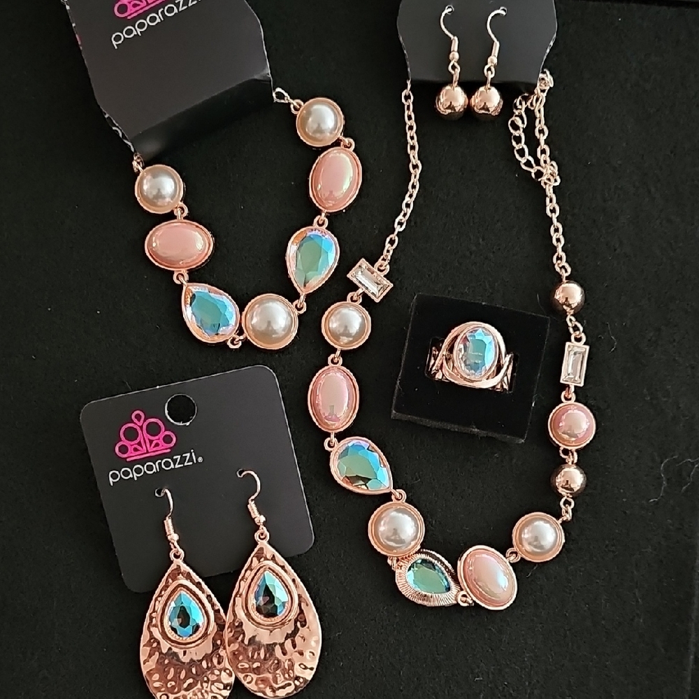Paparazzi Rose Gold and Teal Necklace Set